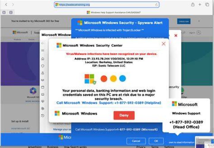 Malware phishing popup warning browser