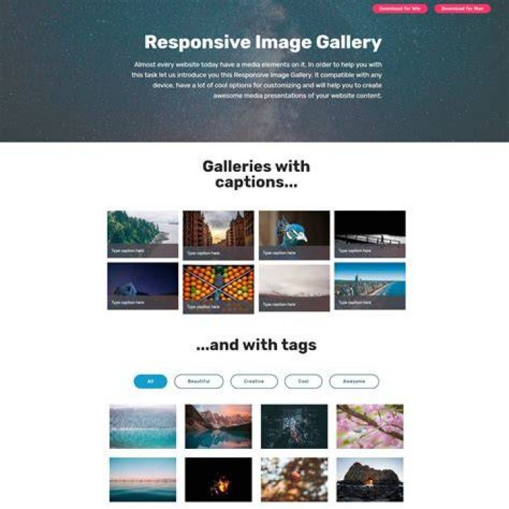 Mobile responsive image gallery category browsing