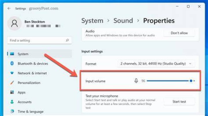 Windows sound settings microphone input and output test